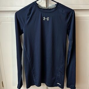 UNDER ARMOUR FITTED HEAT GEAR SHIRT. Size YXL. Blue/grey EXCELLENT. UPF 50+